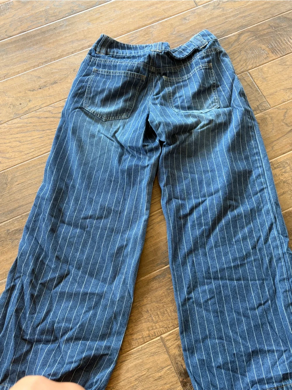Edikted Navy Blue Pinstripe Wide-Leg Kids Jeans
